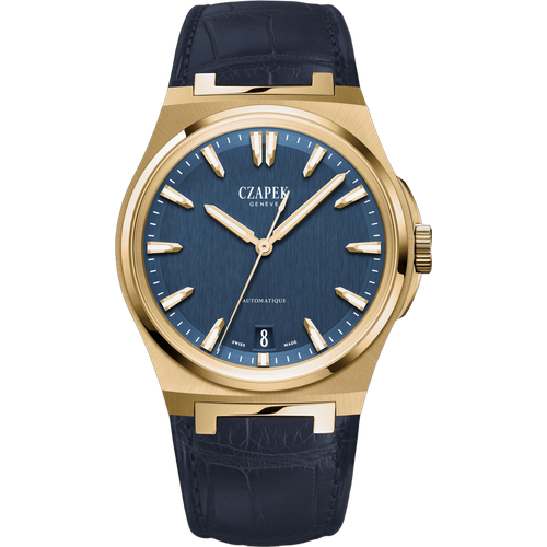 Czapek Antarctique Mount Erebus Aqua Blue Yellow Gold and Alligator