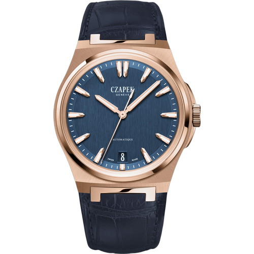 Czapek Antarctique Mount Erebus Aqua Blue Rose Gold and Alligator