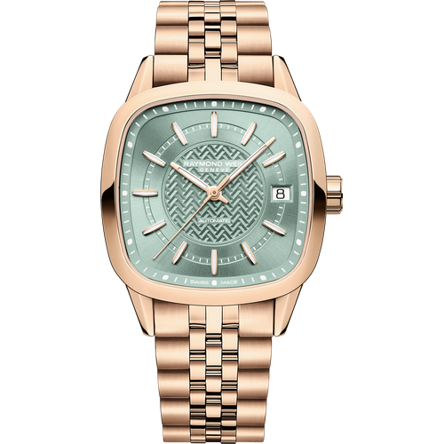 Raymond Weil Freelancer Ladies Automatic Green Dial Rose Gold Bracelet Cushion Shape