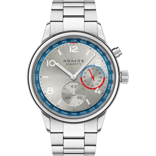 NOMOS Glashütte Club Sport neomatik Worldtimer silver