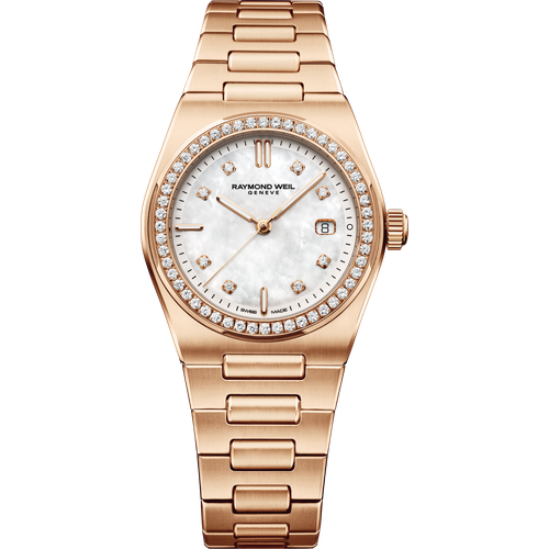 Raymond Weil A.R.T. Mother-of-pearl Dial Diamond-Set Bezel Integrated Bracelet Stainless Steel With Rose Gold PVD Quartz